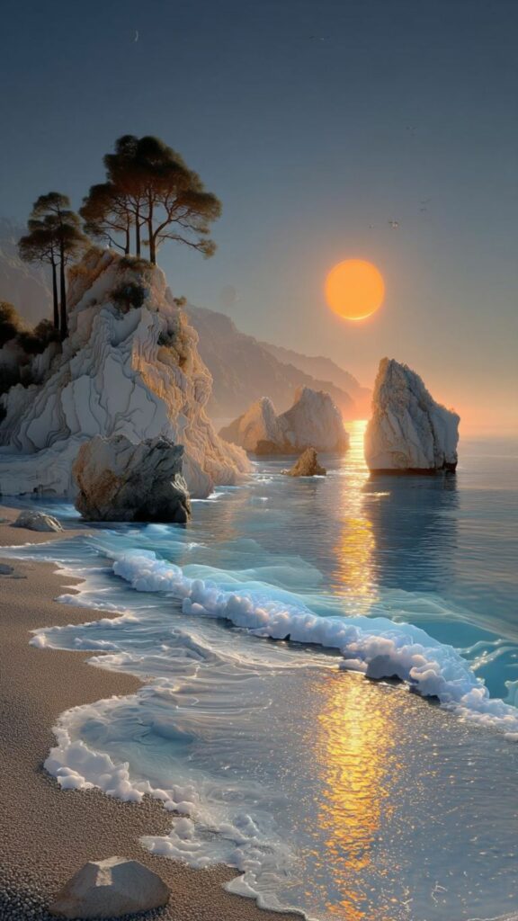 Hoàng hôn biển đá đẹp