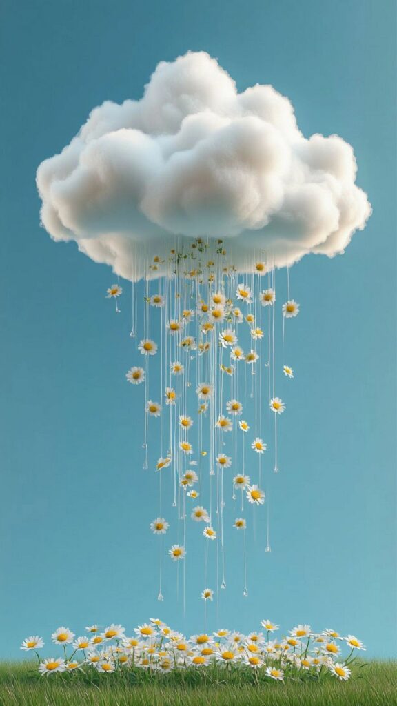 Mây mưa hoa cúc trắng rơi