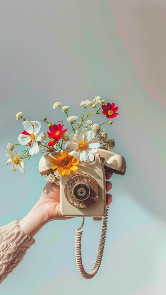 Điện thoại cũ đầy hoa nở