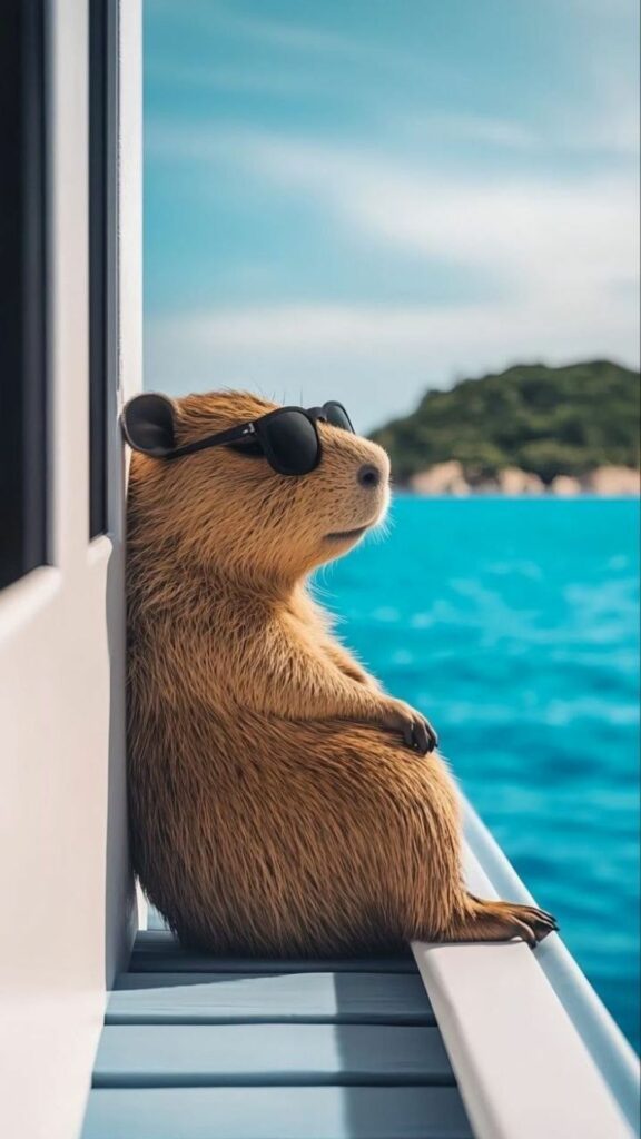 Capybara thư giãn bên bờ biển