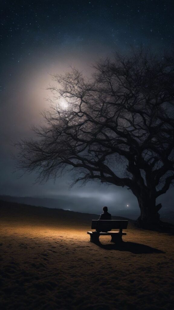 Chàng trai ngồi dưới gốc cây để suy ngẫm về nỗi buồn