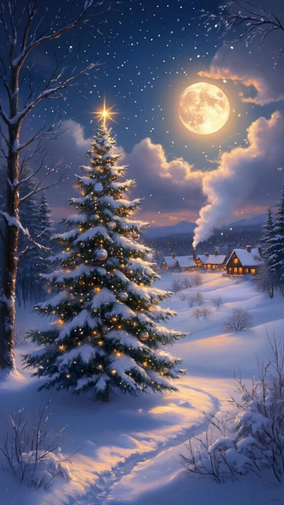 Cây thông Noel trong màn tuyết trắng