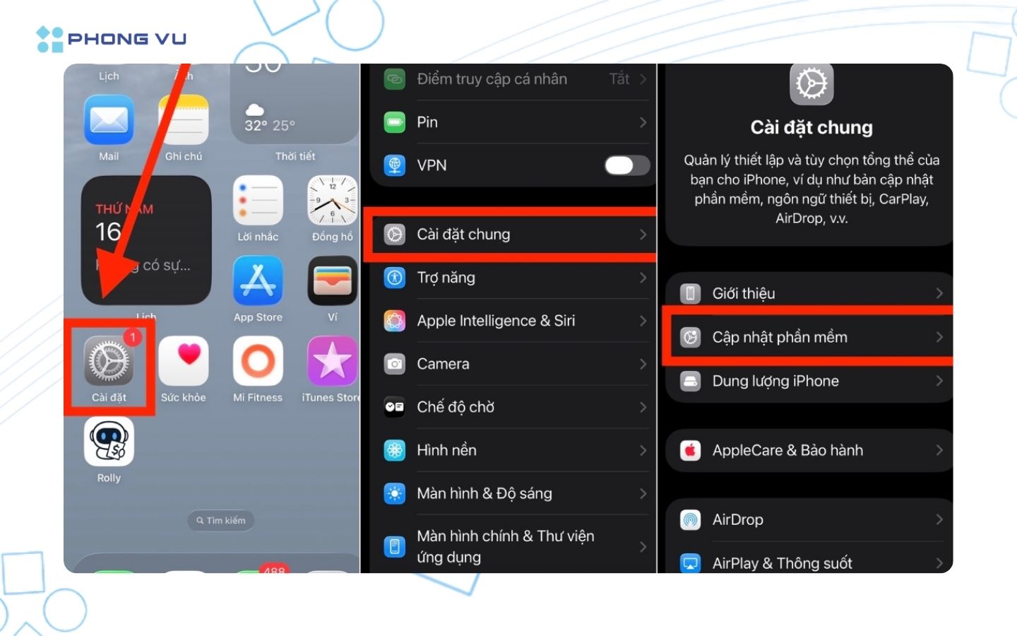 iOS 26.1 ra mắt có gì mới? Hỗ trợ iPhone nào? Cách cập nhật iOS 26.1 13 Vào Cài đặt > Chọn Cài đặt chung > Cập nhật phần mềm