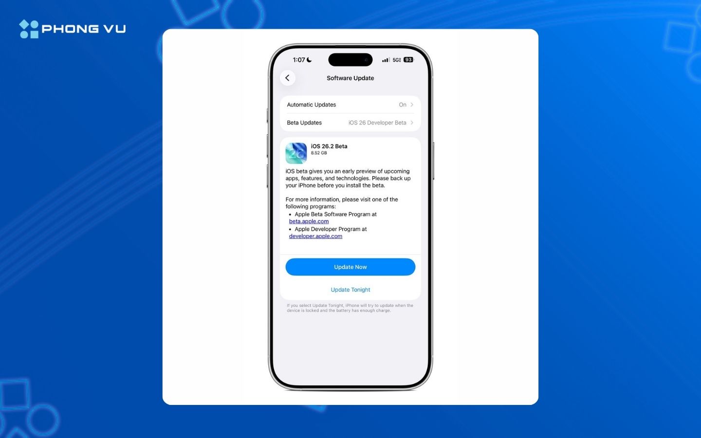 Tất tần tật về iOS 26.2 beta 1: Có gì mới, hỗ trợ iPhone nào? 9 Chọn Cật nhật ngay
