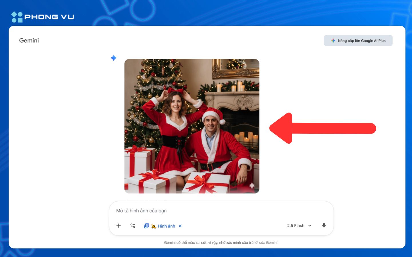Mẫu prompt tạo ảnh Noel cùng người yêu bằng Gemini AI 10 Chờ vài giây để hệ thống tạo ra bức ảnh hoàn chỉnh