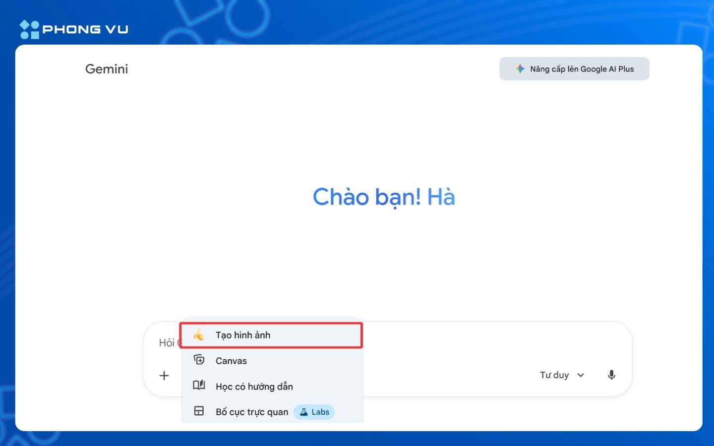 Chọn Tạo hình ảnh (biểu tượng quả chuối)