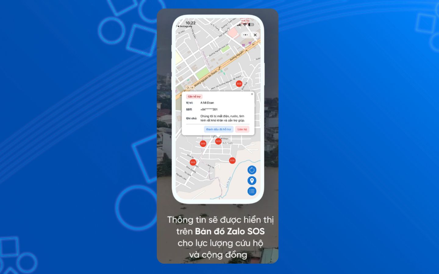 Sau khi hỗ trợ xong, lực lượng cứu hộ chọn “Đánh dấu đã hỗ trợ” để cập nhật trạng thá