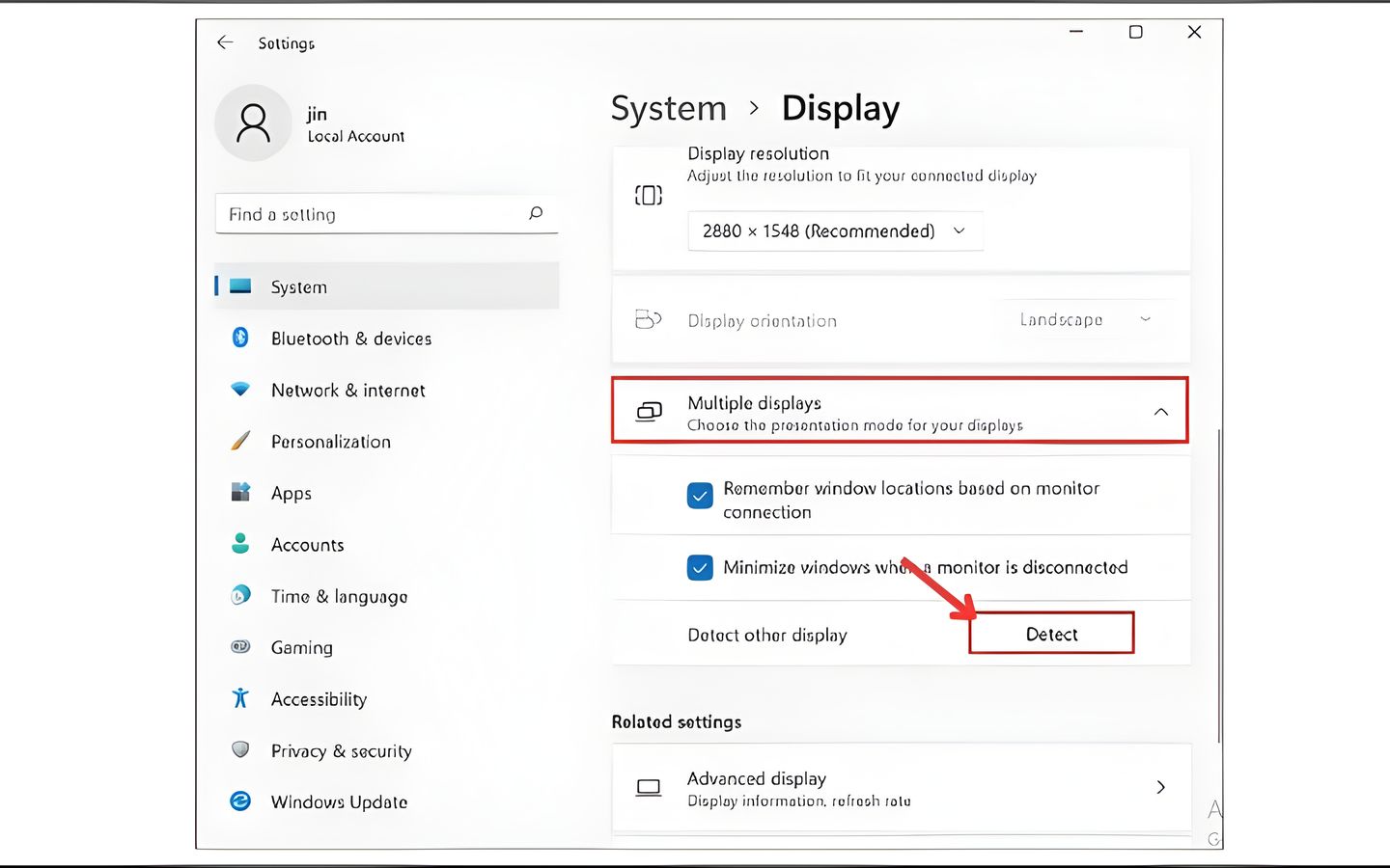 Cách kết nối 2 màn hình máy tính Windows đơn giản nhất 6 Mở phần Multiple displays > Chọn Detect