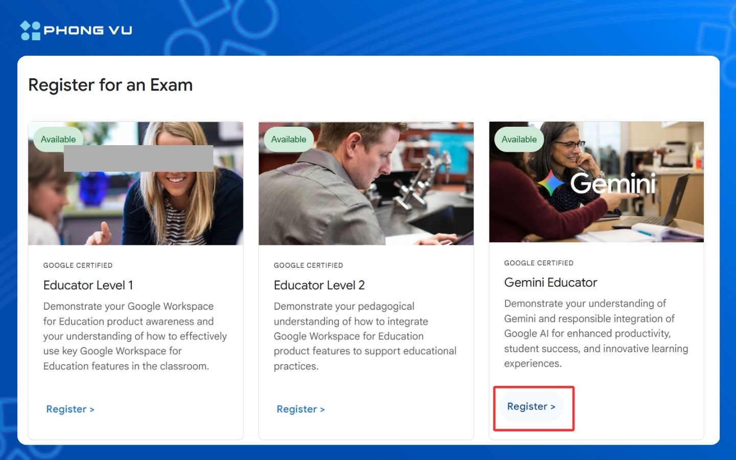 Vào mục Gemini Educator