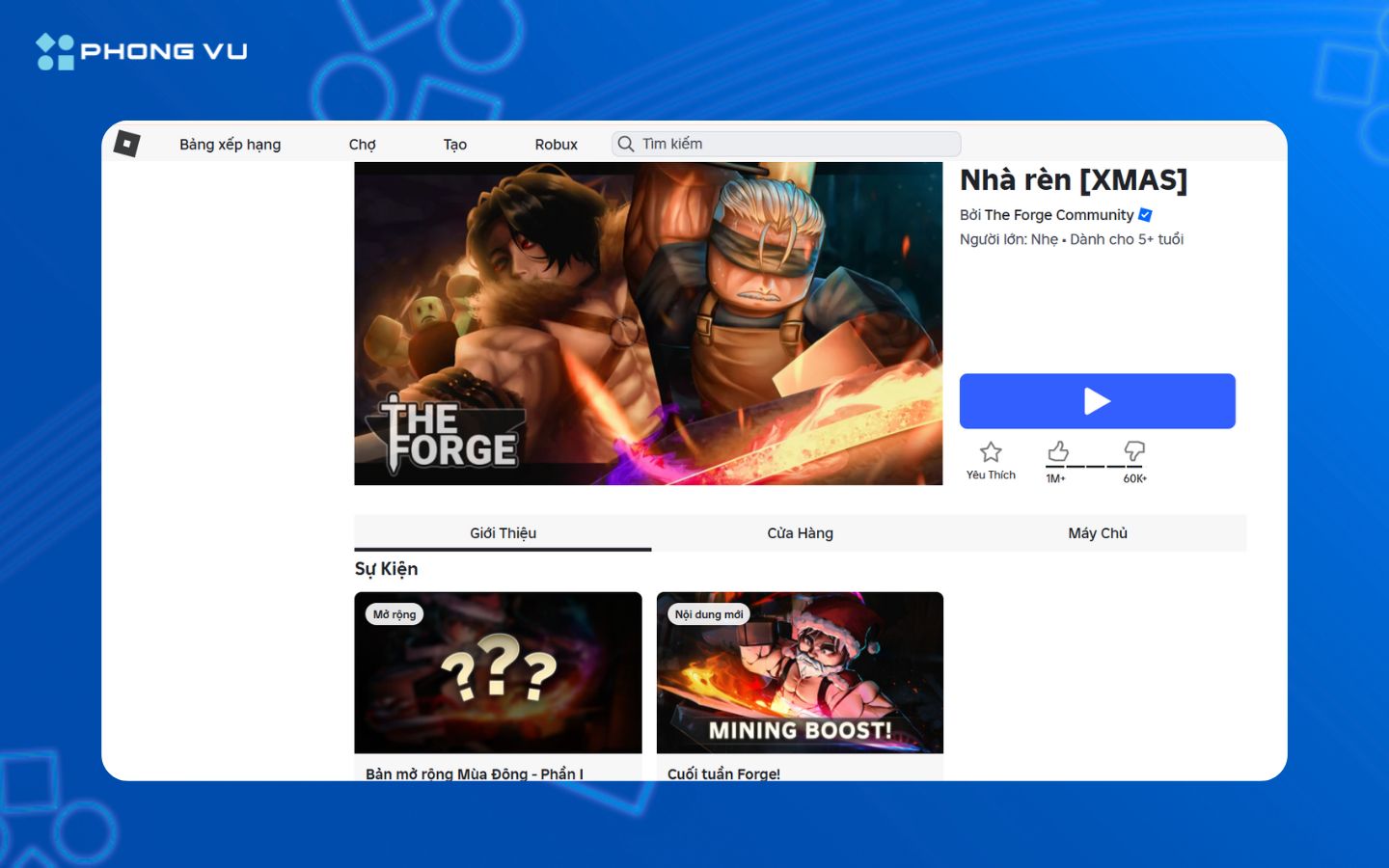 Mở game The Forge trên Roblox và đăng nhập tài khoản