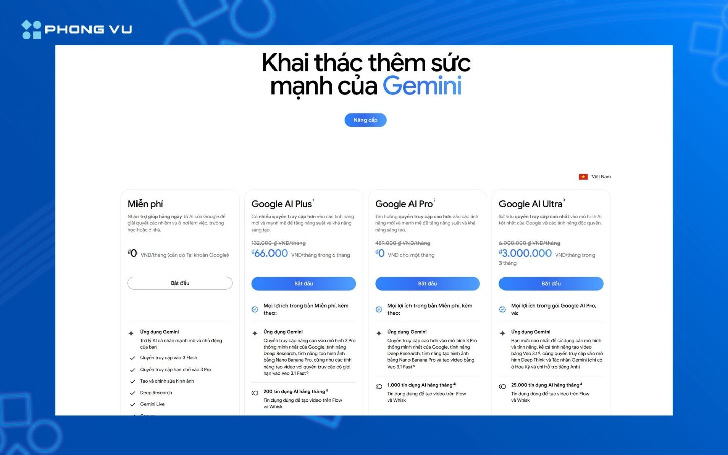 Google bất ngờ giảm 50% phí thuê bao Gemini AI cho người Việt