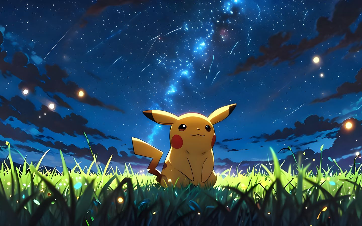 Hình nền Pikachu dễ thương giữa bầu trời đầy sao