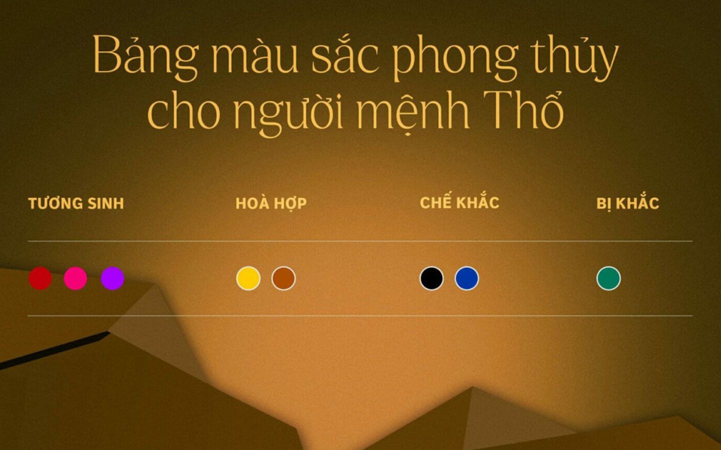 Mệnh Thổ đại diện cho đất, biểu tượng của sự ổn định với màu sắc chủ đạo là vàng, cam, nâu đất