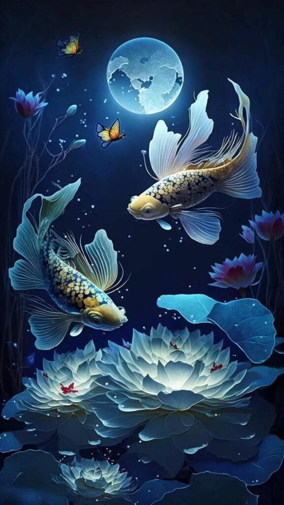 Cá chép vàng tung tăng dưới trăng sáng