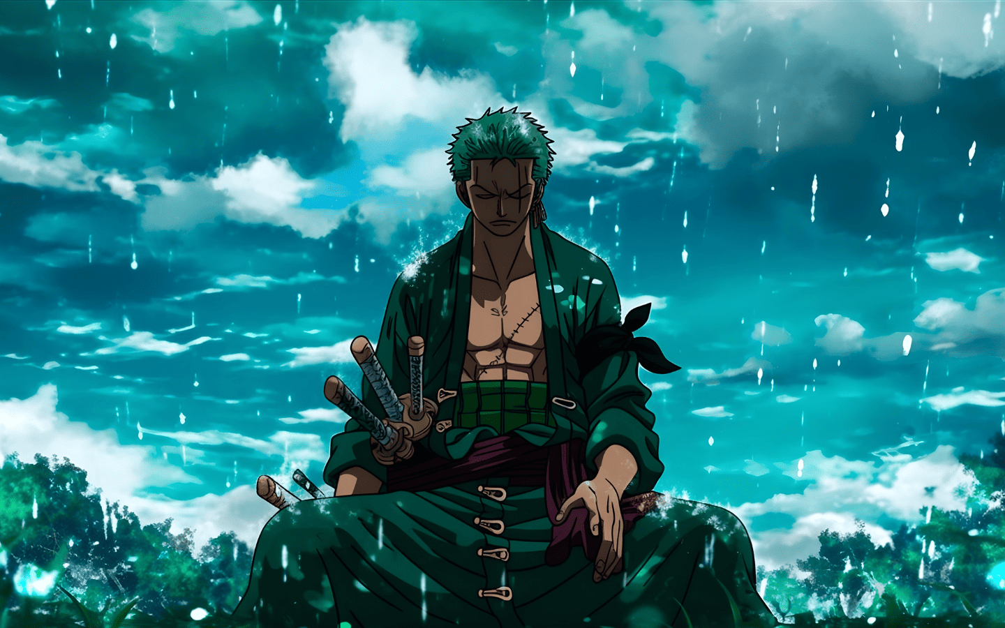 Hình nền Zoro trong mưa 