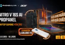 Mua laptop Acer Gaming Nitro V 16S tại Phong Vũ nhận ngay bộ quà tặng trị giá 5.500.000 đồng Khách hàng mua Laptop Acer Gaming Nitro V 16S nhân bộ quà tặng