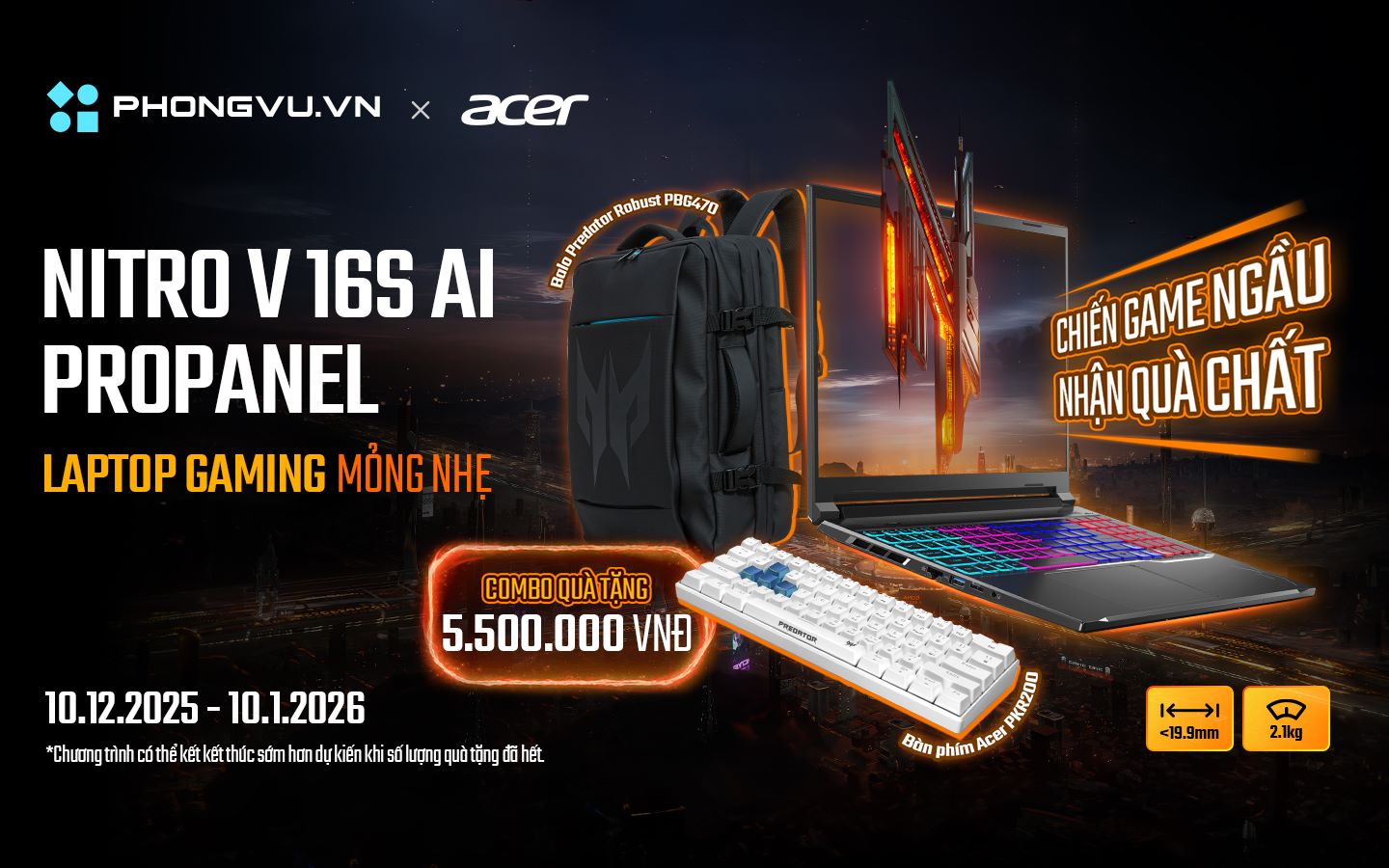 Khách hàng mua Laptop Acer Gaming Nitro V 16S nhân bộ quà tặng