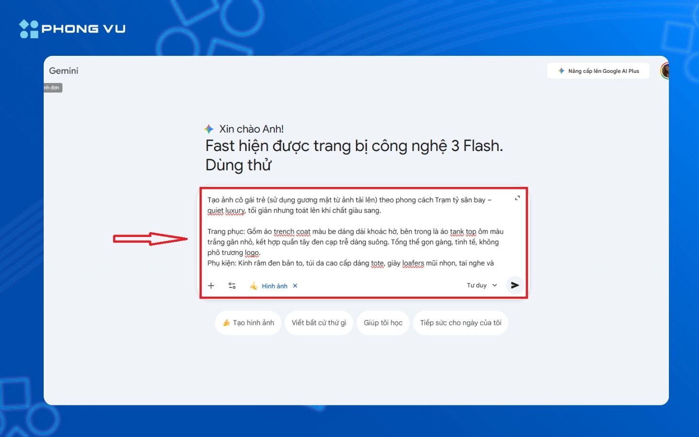 Nhập prompt vào khung chat