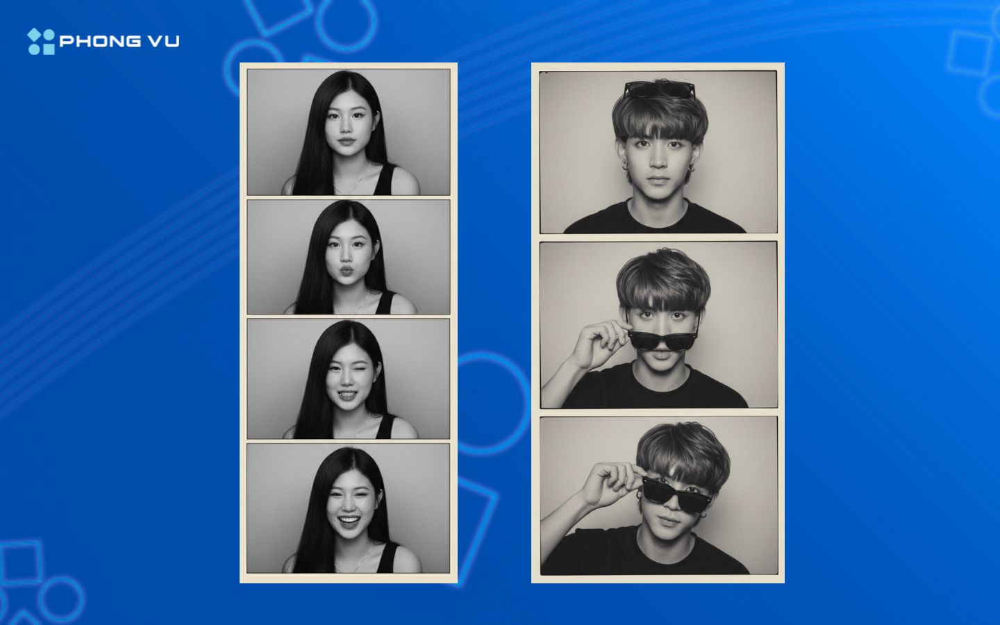Cách tạo ảnh chụp Photobooth bằng AI Gemini cực đáng yêu 4 Prompt tạo ảnh chụp Photobooth phong cách monochrome
