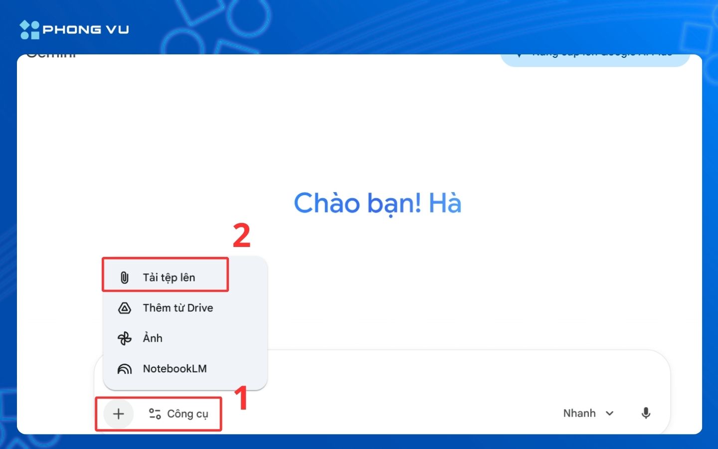 Truy cập Gemini và tải ảnh