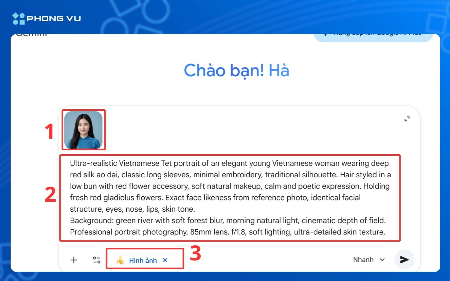 Nhập câu lệnh tạo ảnh Tết bằng AI và chờ Ai tạo ảnh