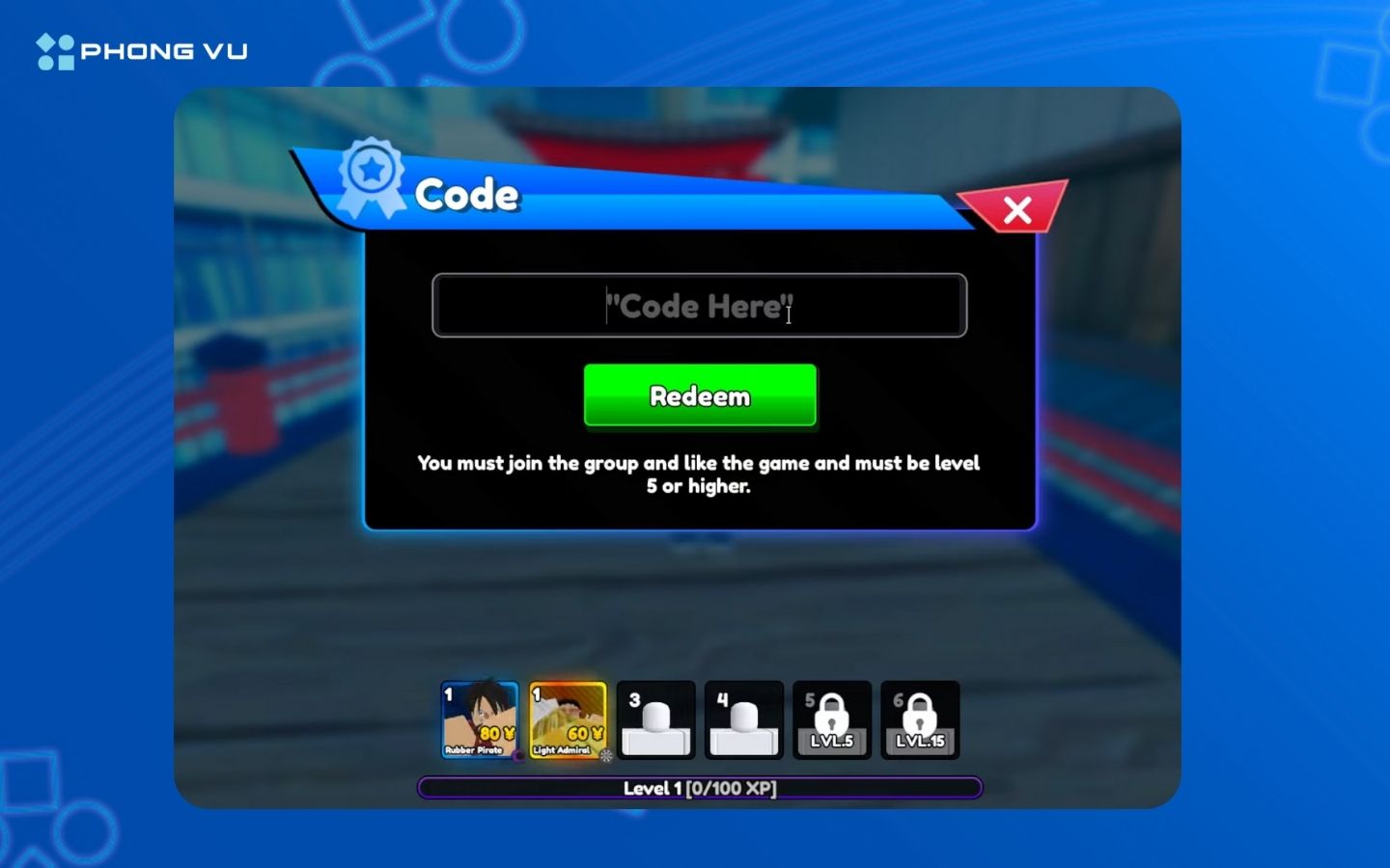 Nhập mã và nhấn Redeem