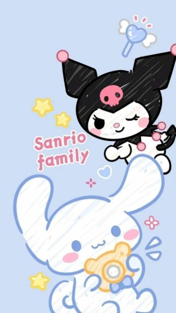 Gia đình Sanrio đáng yêu, nền xanh nhẹ nhàng siêu xinh