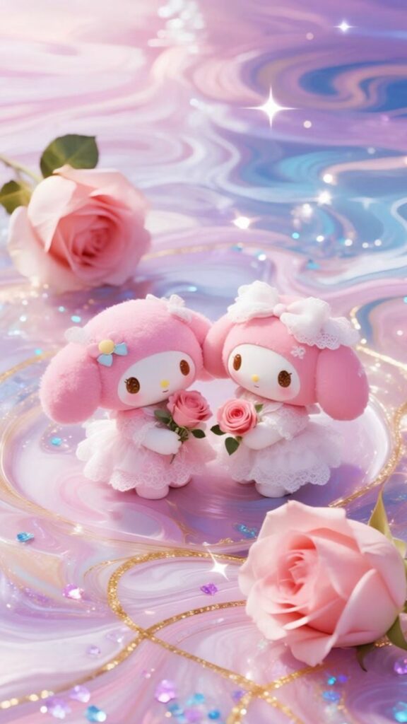 Hình nền Cinnamoroll cute marble pastel, hoa hồng lung linh cực sang chảnh