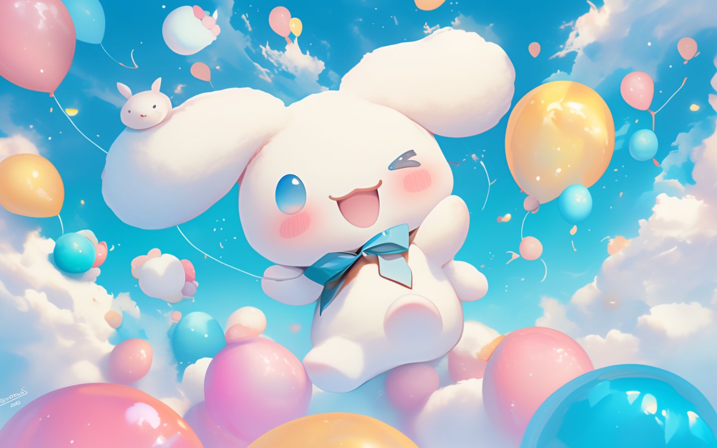 Cinnamoroll bay giữa bóng bay, nụ cười tỏa nắng siêu cute