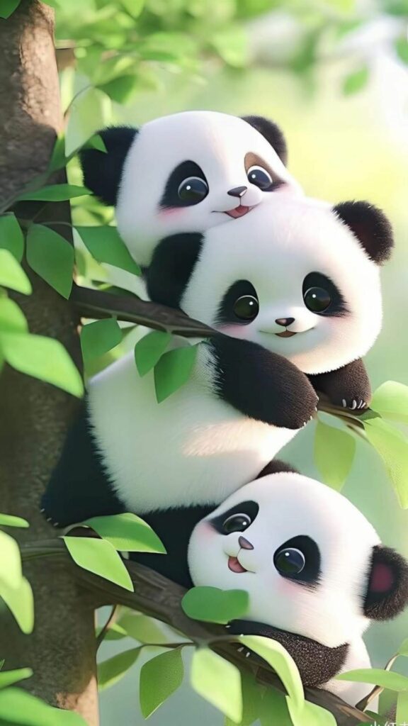 Panda thật leo cây đáng yêu tự nhiên