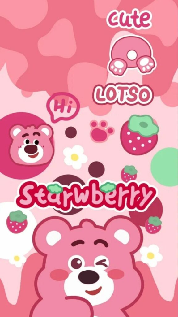Gấu dâu Lotso phong cách sticker hồng