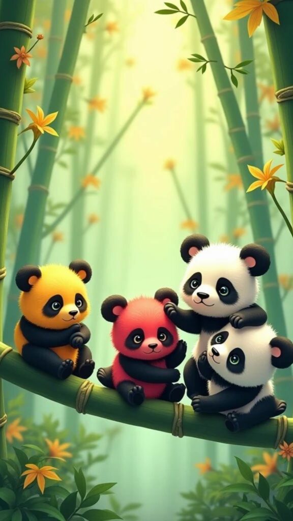 Gia đình panda giữa rừng tre