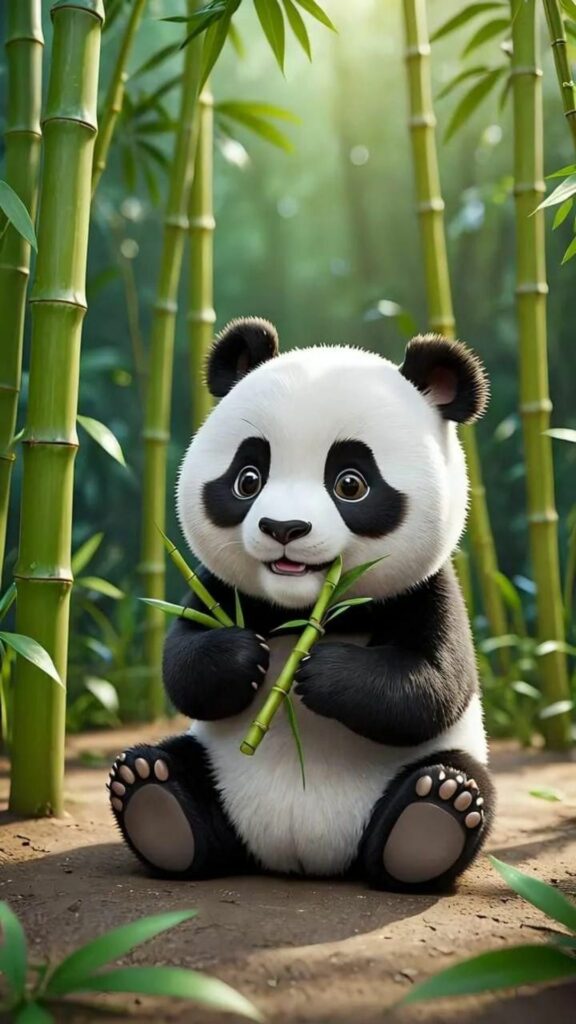 Panda ngồi ăn tre giữa rừng