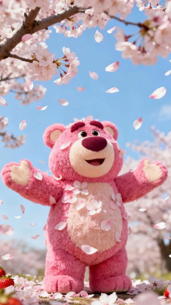 Hình nền gấu cute tung tăng giữa trời xuân