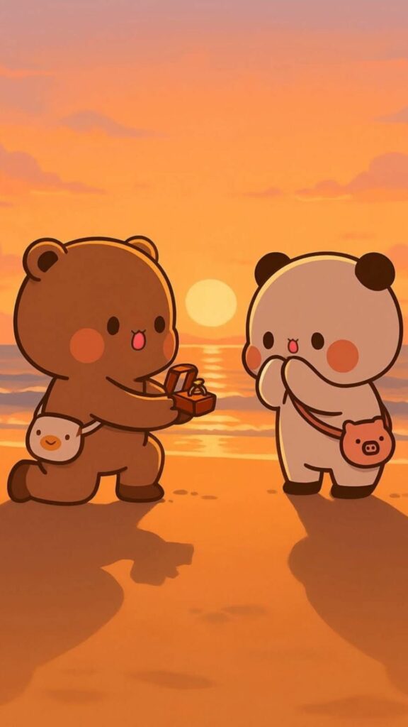 Bubu Dudu cầu hôn nhau tại biển hoàng hôn