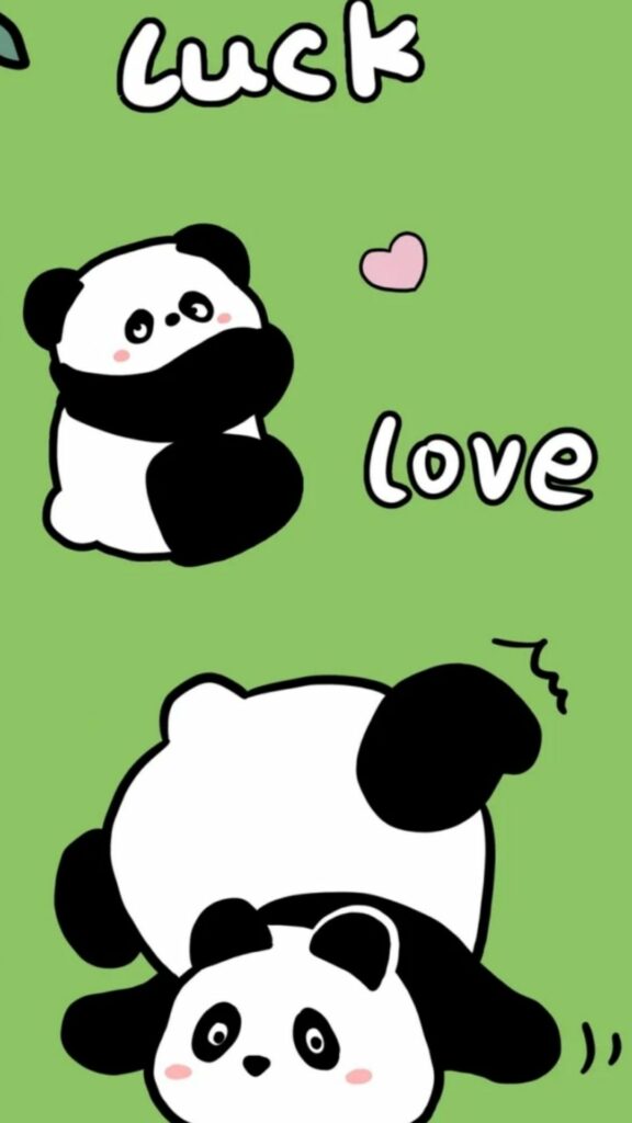 Hình nền gấu cute Panda ôm nhau nền xanh may mắn
