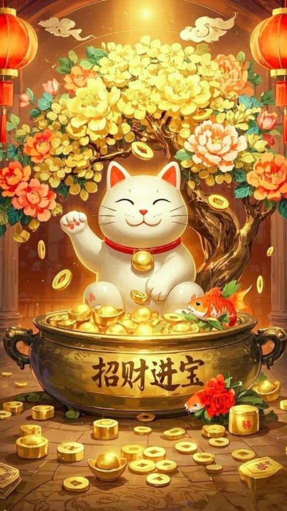 Hình nền mèo thần tài rước lộc phú quý