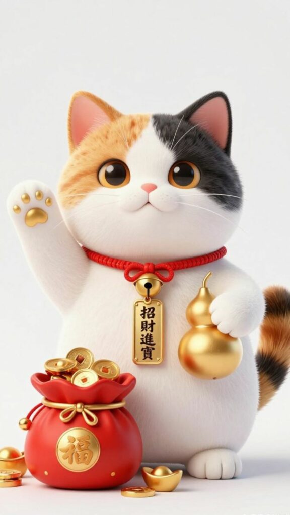 Mèo thần tài trắng vẫy tay chiêu lộc