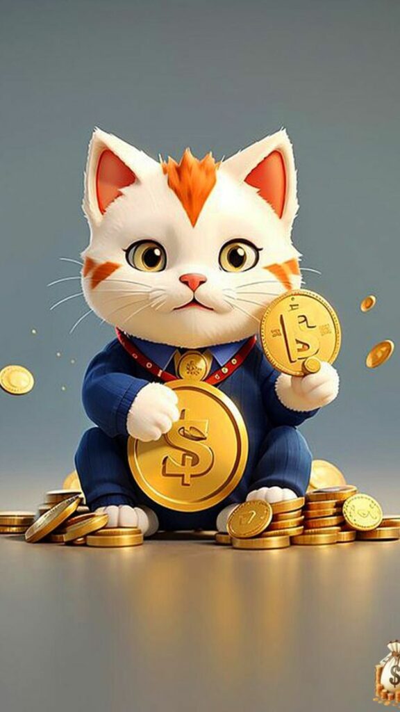 Mèo thần tài áo xanh biểu trưng tài chính ổn định