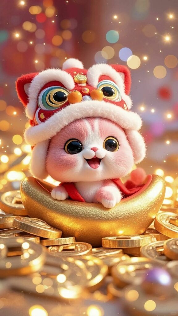 Hình nền mèo thần tài vàng rực thu hút tài lộc