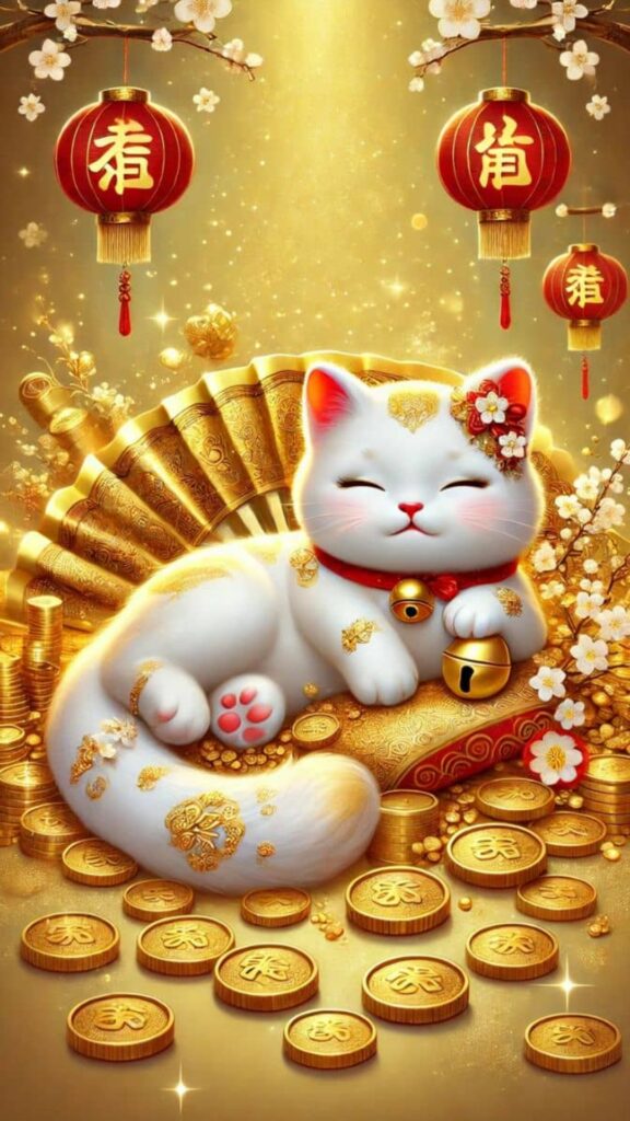 Mèo thần tài trắng tỏa sáng chiêu tài lộc