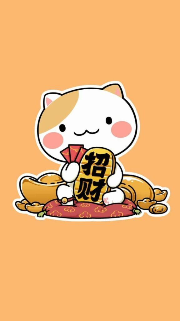 Mèo thần tài tối giản phù hợp hình điện thoại
