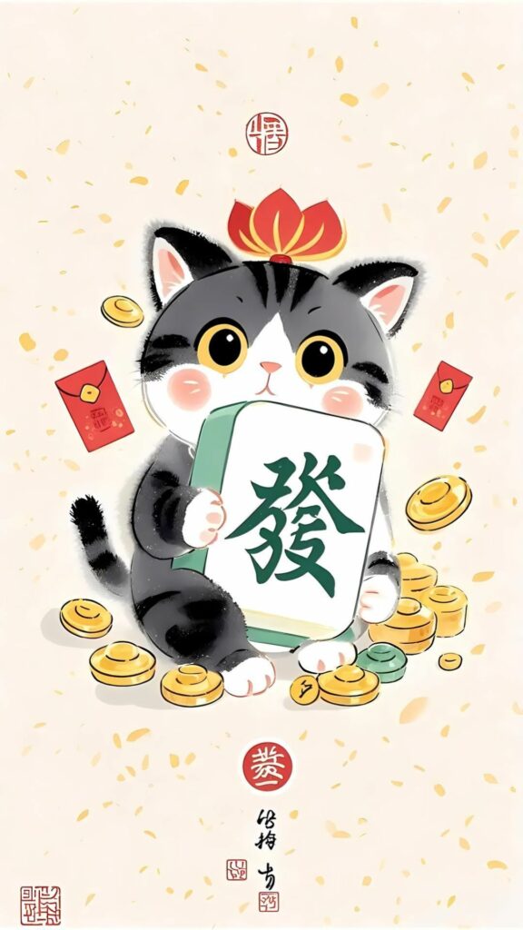 Mèo thần tài cầm chữ phát tượng trưng tài lộc