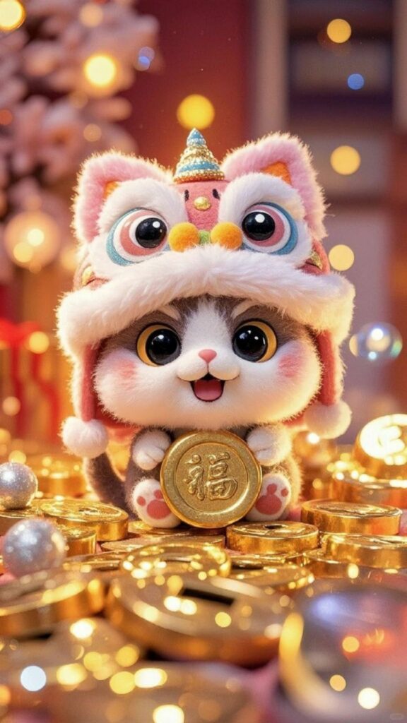 Hình nền mèo thần tài đáng yêu mang lại vượng khí