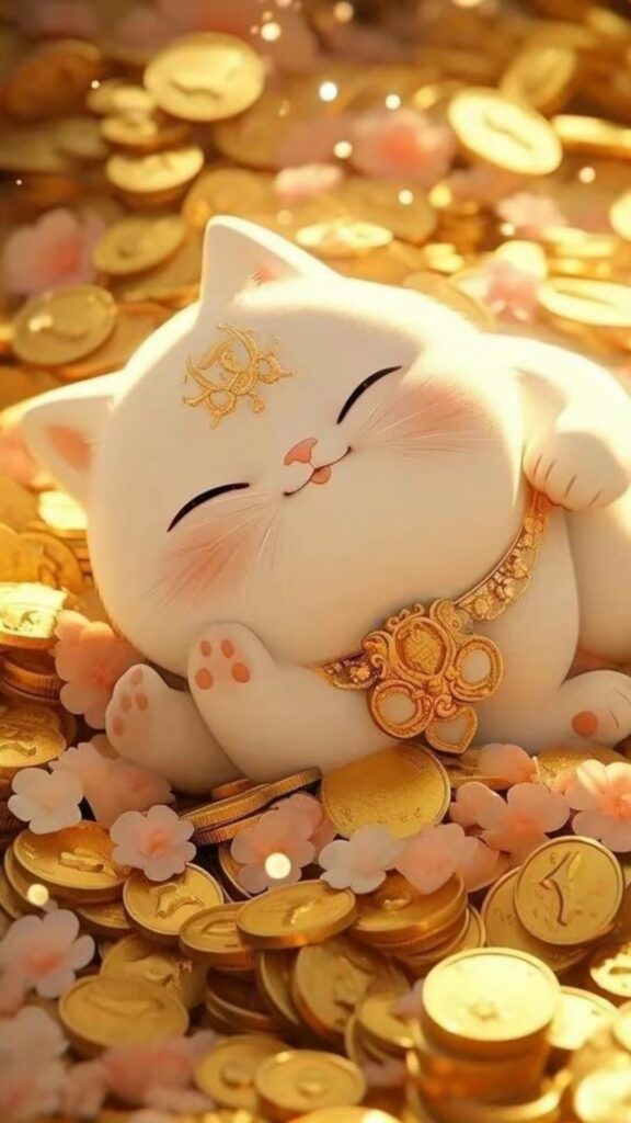 Mèo thần tài trắng tinh khôi tượng trưng bình an