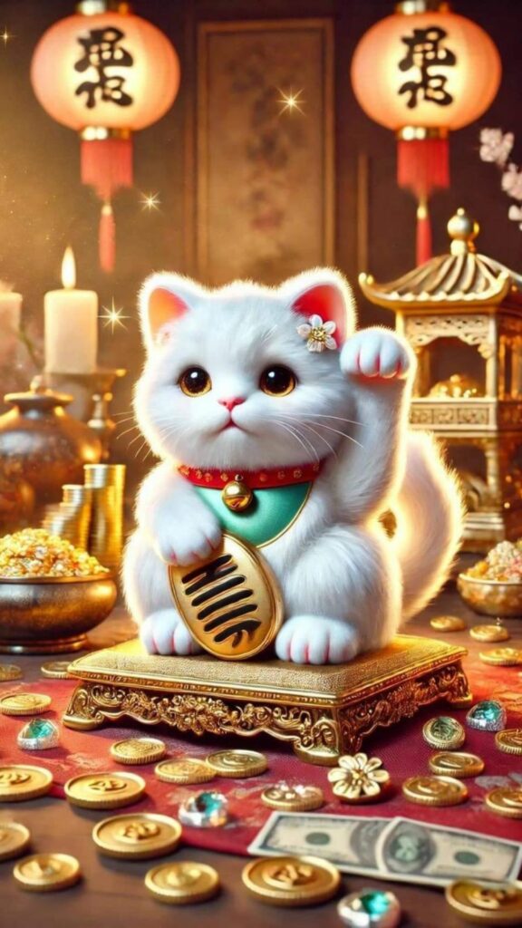 Mèo thần tài vẫy tay chiêu tài đón lộc đầu năm