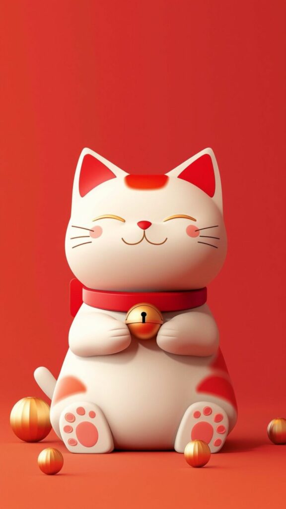 Hình nền mèo thần tài tối giản hiện đại phù hợp màn hình điện thoại
