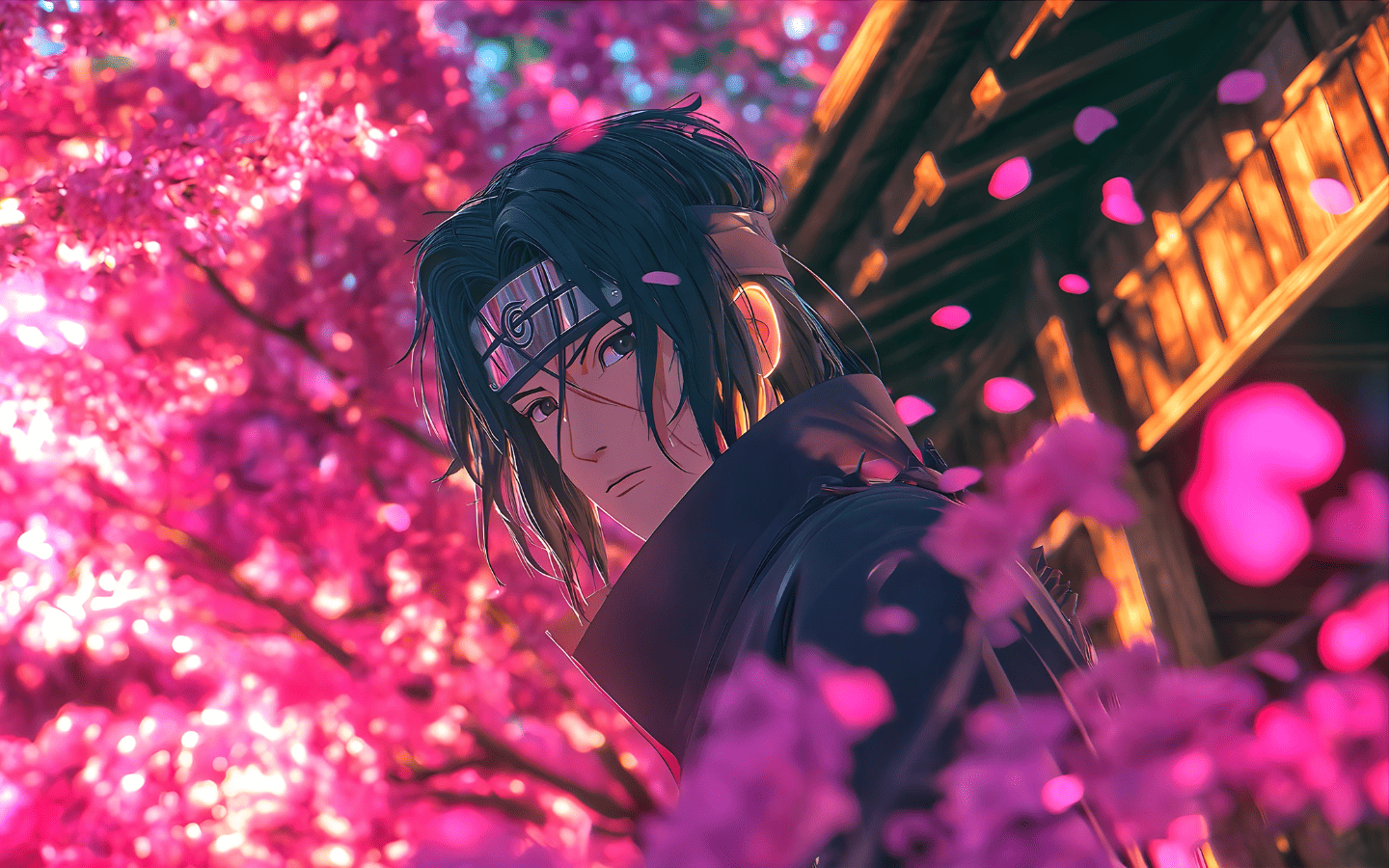 Hình nền Sasuke trong hoa đỏ 
