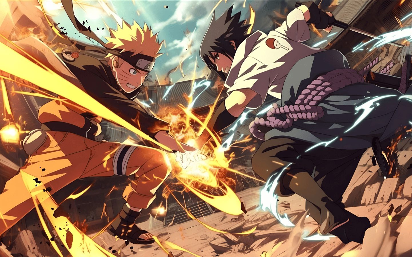 Hình nền Naruto vs Sasuke chiến đấu máu lửa 