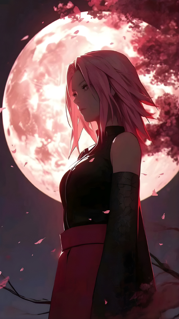 Hình nền Sakura Haruno dưới ánh trăng